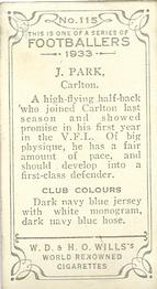 1933 Wills's Victorian Footballers (Small) #115 Jim Park Back